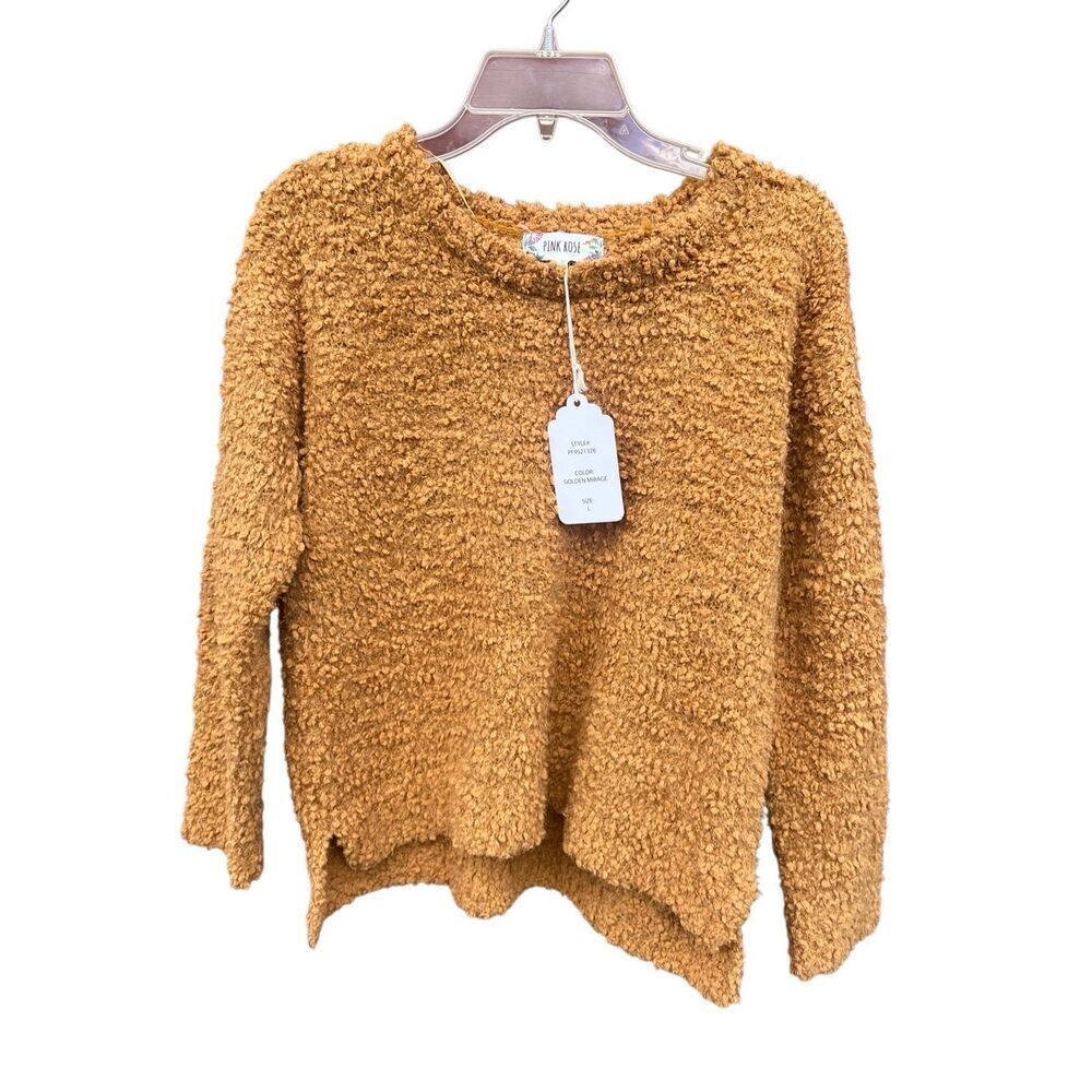 Pink Rose gold High/Low Popcorn Sweater Sz L NWT